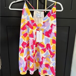 Adrienne Pink and Yellow Abstract Tank